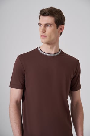  Erkek KAHVE Trend Rayon Bisiklet Yaka Dinamik Fit Tshirt