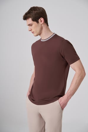  Erkek KAHVE Trend Rayon Bisiklet Yaka Dinamik Fit Tshirt