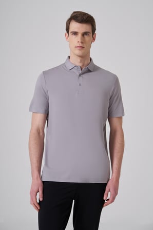  Erkek Gri Trend Polo Yaka Rayon Dinamik Fit Tshirt