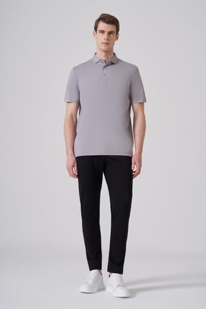  Erkek Gri Trend Polo Yaka Rayon Dinamik Fit Tshirt