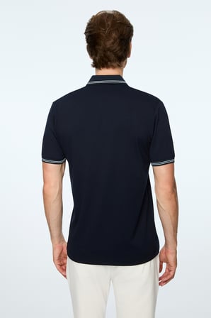  Erkek Lacivert Trend Jakarlı Polo Yaka Dinamik Fit Tshirt