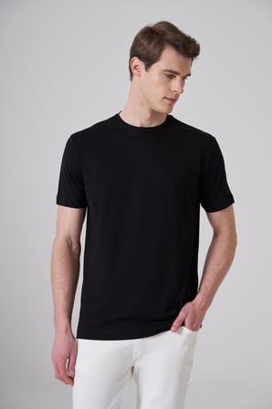  Erkek Siyah Trend  Bisiklet Yaka Rayon Dinamik Fit Tshirt