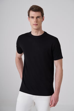  Erkek Siyah Trend  Bisiklet Yaka Rayon Dinamik Fit Tshirt
