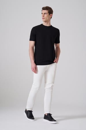  Erkek Siyah Trend  Bisiklet Yaka Rayon Dinamik Fit Tshirt