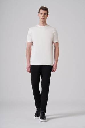  Erkek Ekru Trend  Bisiklet Yaka Rayon Dinamik Fit Tshirt