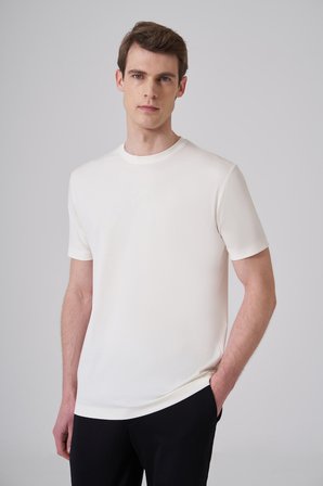  Erkek Ekru Trend  Bisiklet Yaka Rayon Dinamik Fit Tshirt