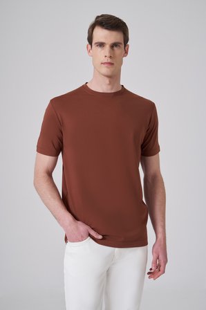  Erkek Kiremit Trend  Bisiklet Yaka Rayon Dinamik Fit Tshirt