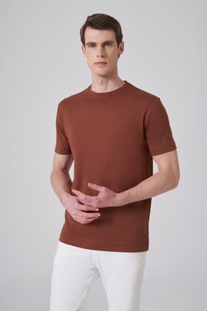  Erkek Kiremit Trend  Bisiklet Yaka Rayon Dinamik Fit Tshirt