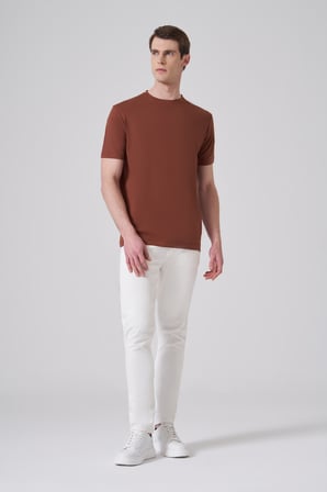  Erkek Kiremit Trend  Bisiklet Yaka Rayon Dinamik Fit Tshirt