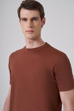  Erkek Kiremit Trend  Bisiklet Yaka Rayon Dinamik Fit Tshirt