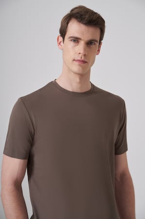  Erkek Haki Trend  Bisiklet Yaka Rayon Dinamik Fit Tshirt