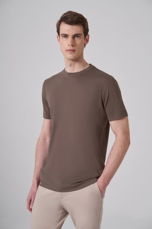  Erkek Haki Trend  Bisiklet Yaka Rayon Dinamik Fit Tshirt