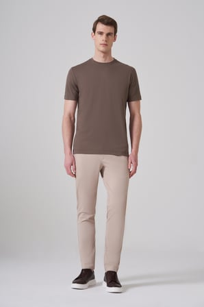  Erkek Haki Trend  Bisiklet Yaka Rayon Dinamik Fit Tshirt