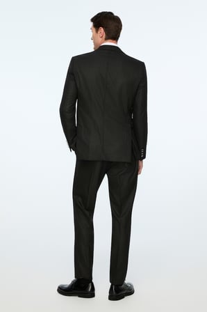 Erkek Siyah Poliviskon Trend Slim Fit Sivri Yaka Kruvaze Takım Elbise