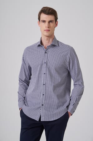  Erkek Lacivert Pamuk Trend Dynamic Fit İtalyan Yaka Gömlek