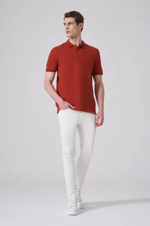  Erkek Kiremit Trend Desenli Polo Yaka T-shirt