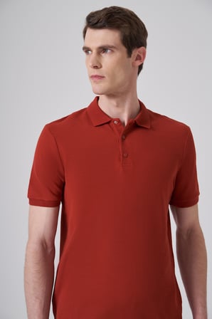 Erkek Kiremit Trend Desenli Polo Yaka T-shirt