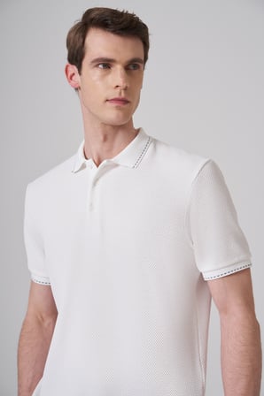  Erkek Ekru Trend Desenli Polo Yaka Tshirt