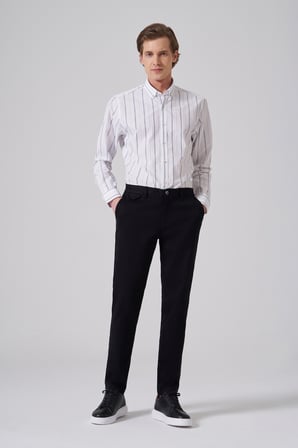  Erkek Siyah Pamuk Trend Slim Fit Chino Pantolon