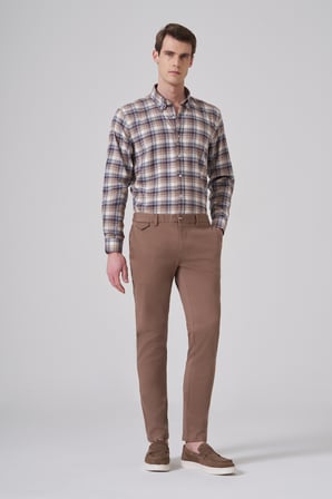  Erkek Bej Pamuk Trend Slim Fit Chino Pantolon