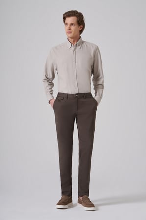  Erkek Haki Pamuk Trend Slim Fit Chino Pantolon