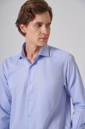  Erkek Mavi Polyester Trend Slim Fit Tam İtalyan Yaka Gömlek