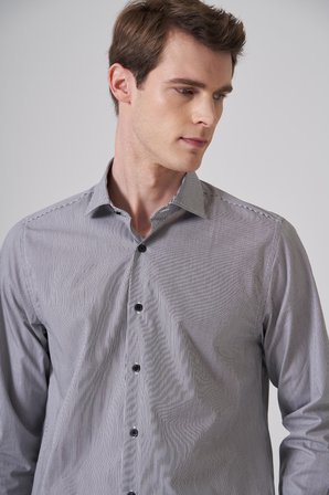  Erkek Siyah Pamuk Trend Çizgili Dynamic Fit İtalyan Yaka Gömlek