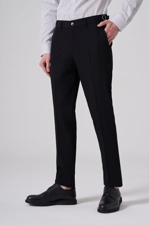  Erkek Siyah Slim Fit Tokalı Pantolon