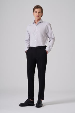  Erkek Siyah Slim Fit Tokalı Pantolon