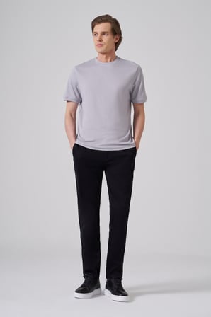  Erkek Gri Trend Düz Penye  Bisiklet Yaka Tshirt