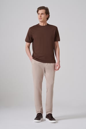  Erkek AÇIK KAHVE Trend Düz Penye  Bisiklet Yaka Tshirt