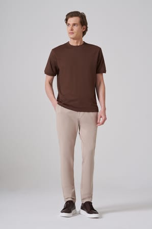  Erkek AÇIK KAHVE Trend Düz Penye  Bisiklet Yaka Tshirt