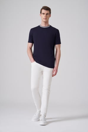  Erkek Lacivert Trend Rayon Bisiklet Yaka Dinamik Fit Tshirt