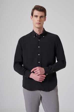  Erkek Siyah Dynamic Fit Düğmeli Yaka Gömlek Modal