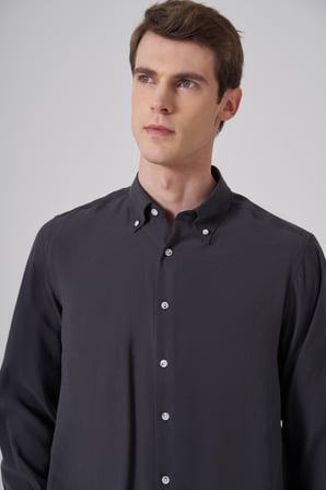  Erkek Füme Dynamic Fit Düğmeli Yaka Gömlek Modal