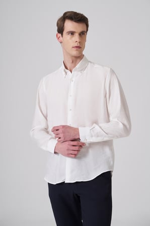  Erkek Beyaz Dynamic Fit Düğmeli Yaka Gömlek Modal