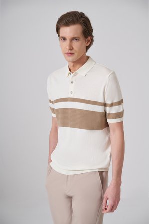  Erkek Ekru Trend Soft Pamuk Polo Yaka Triko T-Shirt