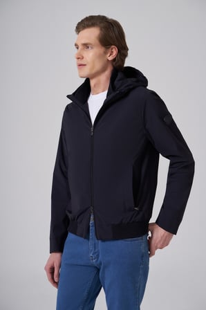  Erkek Lacivert Trend Polyester Kapüşonlu Bomber Mont