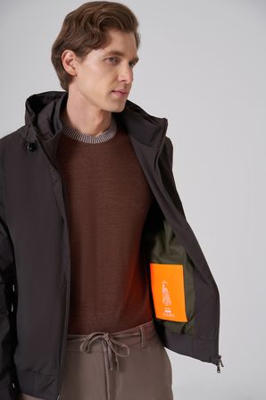  Erkek Haki Trend Polyester Kapüşonlu Bomber Mont