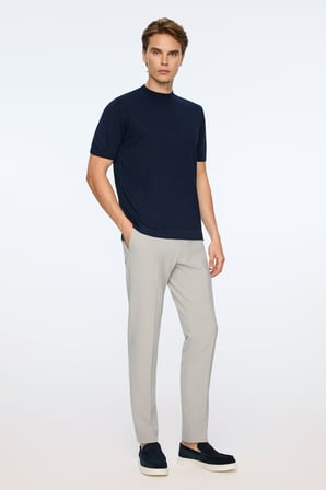 Erkek Lacivert Trend Bisiklet Yaka Rayon Triko T-Shirt