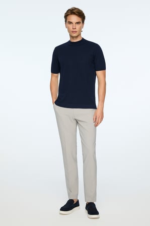  Erkek Lacivert Trend Bisiklet Yaka Rayon Triko T-Shirt