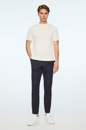  Erkek Ekru Trend Bisiklet Yaka Rayon Triko T-Shirt