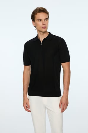  Erkek Siyah Trend Polo Yaka Rayon Triko T-Shirt