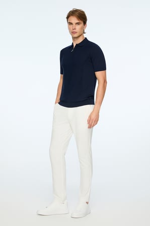  Erkek Lacivert Trend Polo Yaka Rayon Triko T-Shirt
