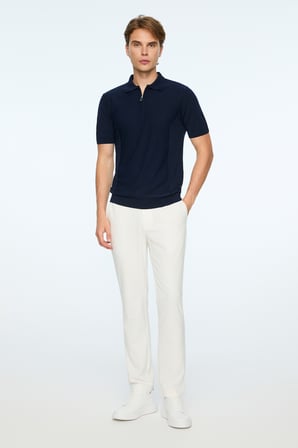  Erkek Lacivert Trend Polo Yaka Rayon Triko T-Shirt