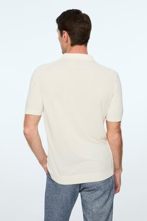  Erkek Ekru Trend Polo Yaka Rayon Triko T-Shirt