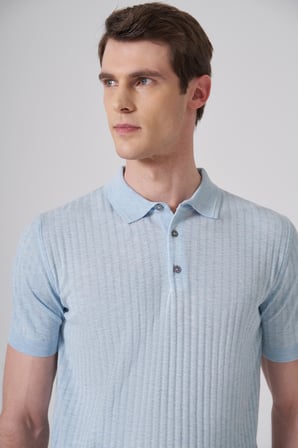  Erkek A. MAVİ Trend Polo Yaka Jakarlı Triko T-Shirt
