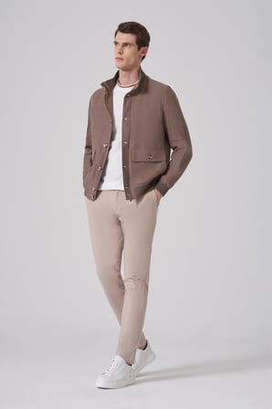  Erkek KAHVE Keten Bomber Mont