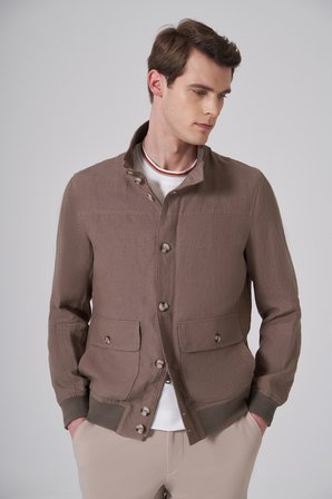  Erkek KAHVE Keten Bomber Mont