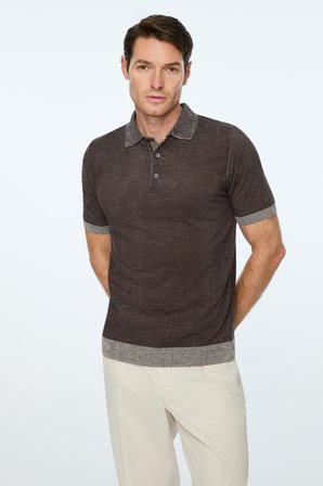  Erkek KAHVE Trend Polo Yaka Tencel Triko T-Shirt